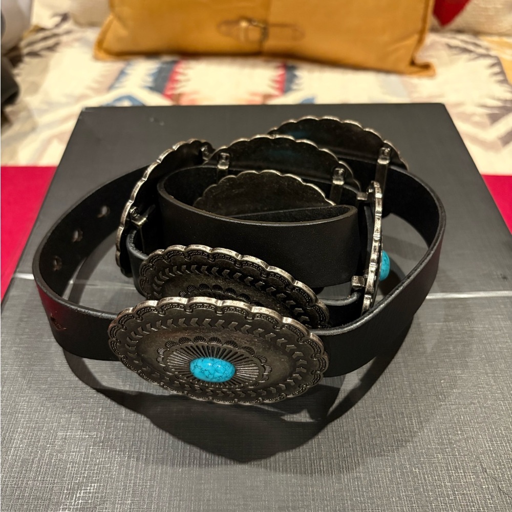 Coldwater Creek Black Belt with Silver and Turquoise Details